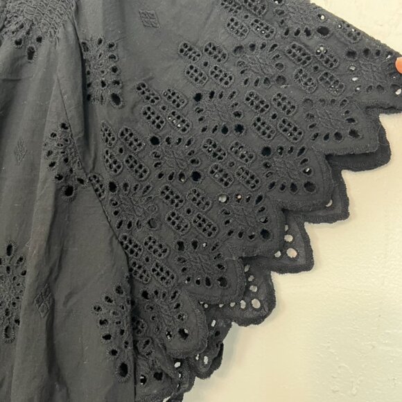 Adiva Top Black Eyelet Embroidered Tassel Tie Scalloped Hem 3X - Picture 4 of 6